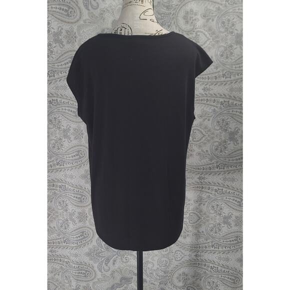 H Halston women's black Sleeveless top gold button detail Size Medium office - Picture 2 of 9